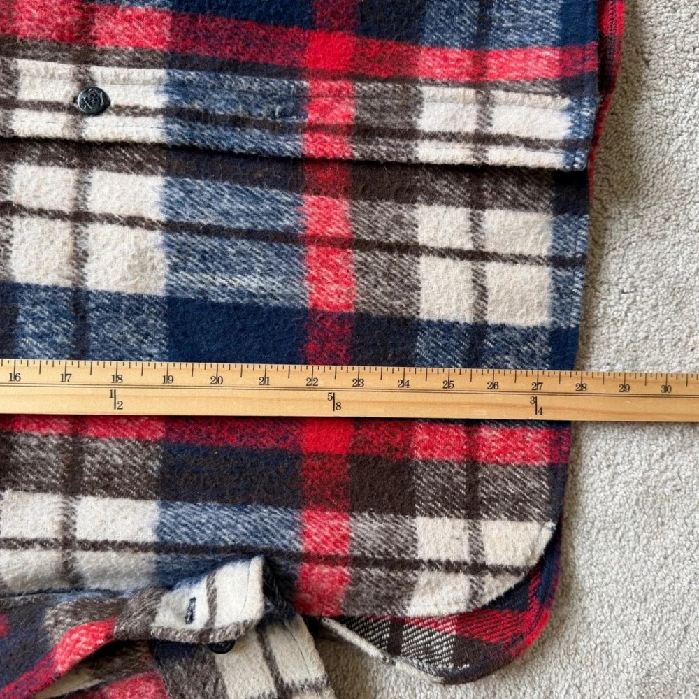 70's Mohawk CPO style Plaid‎ Shirt Jacket Red Blue Wool Blend Flannel Medium